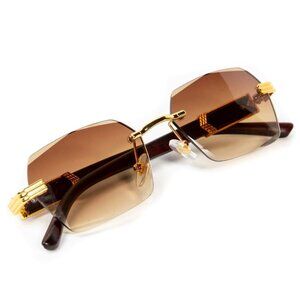 Men Sunglasses Brown Lens‎ Square Gold Frame Street Wear Light Weight Lentes New